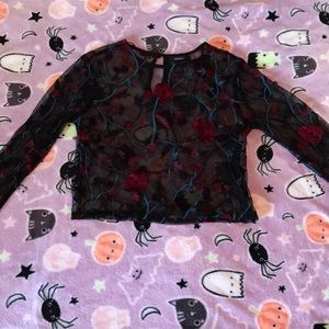 Mesh Floral Cropped Long Sleeve